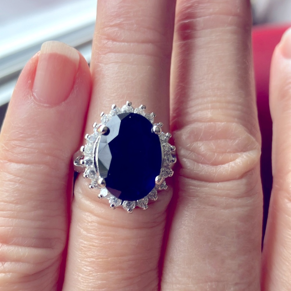 Vintage Avon Majestic Faux Sapphire & Diamond Cocktail Ring